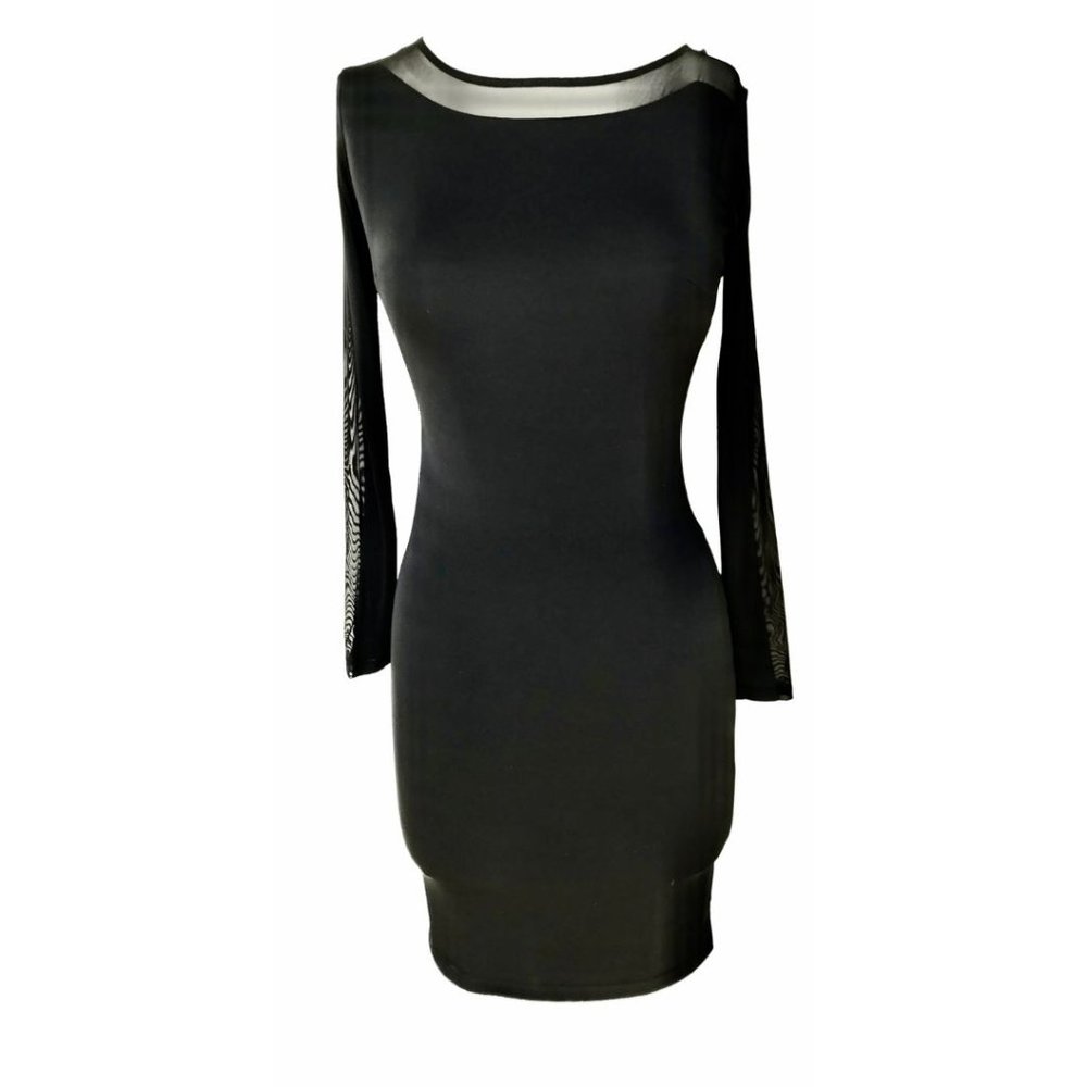 Bailey 44 Black knit sheer mesh combo fitted dress size small